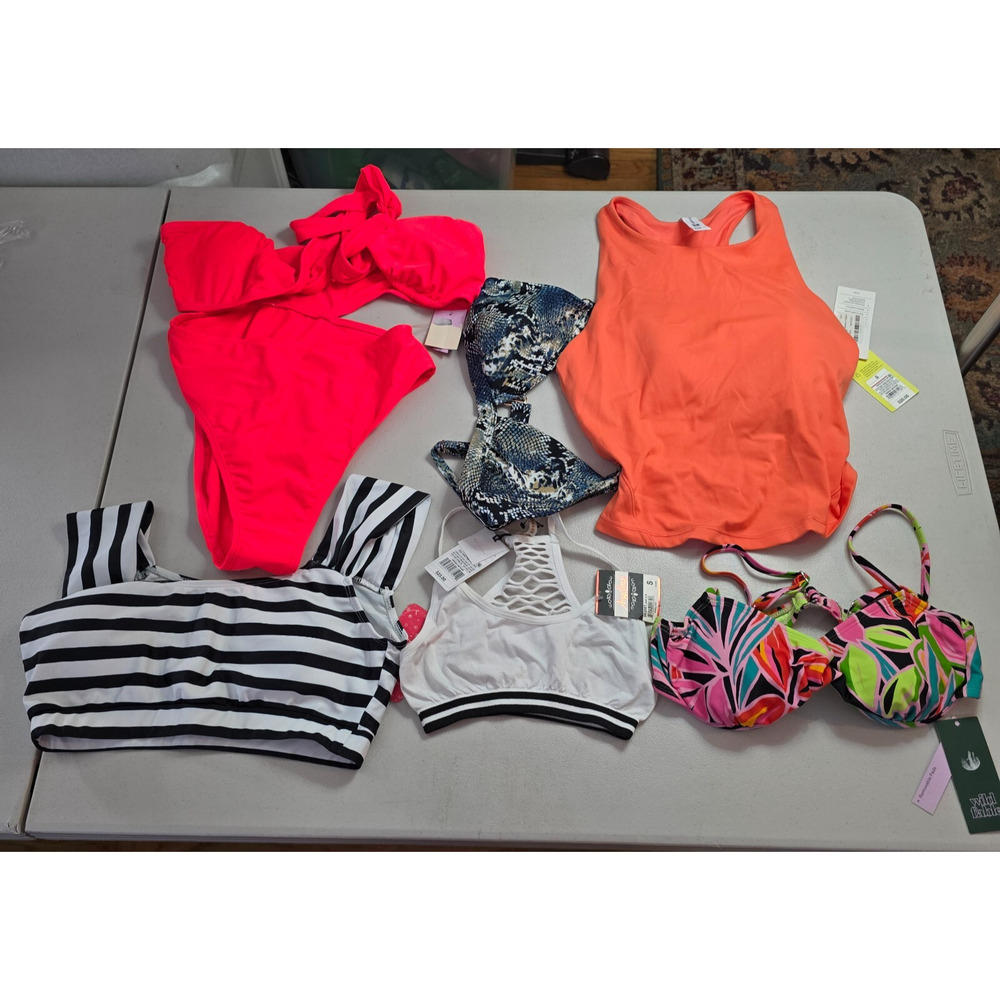 Colorful Swim 6 Piece Bundle Women's Small 1 Swimsuit & 5 Swim Tops NWT